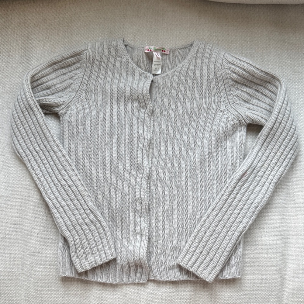 Light Gray Ribbed Knit Girls Cardigan